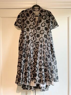 Hache - Dark Grey & White Flowy Floral Print Dress, Size 42, Medium